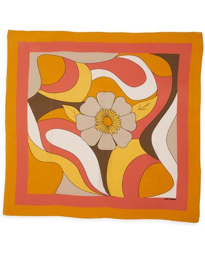Saint Laurent Floral Print Silk Scarf - Orange