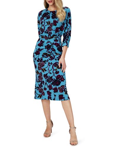 Diane von Furstenberg Chrisey Floral Ruched Dress - Blue