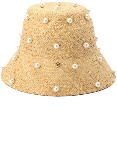 Kate Spade Pearl Embellished Straw Cloche - Natural