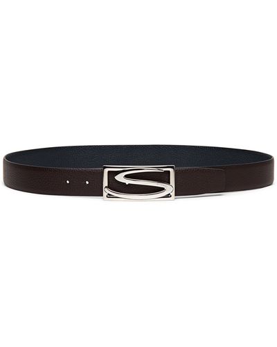 Santoni Reversible Leather Belt - Black