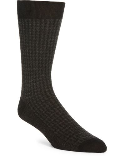 Canali Houndstooth Cashmere & Silk Dress Socks - Black