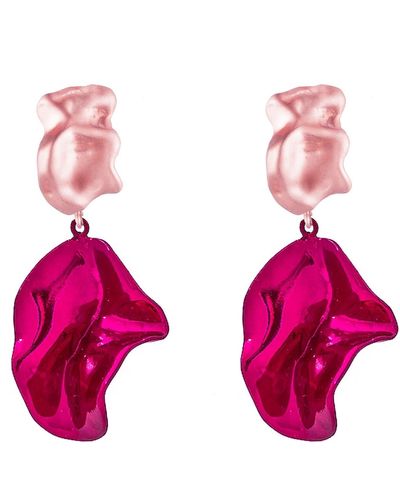 Sterling King Fold Mini Drop Earrings - Pink