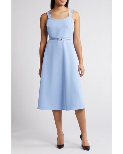 Anne Klein Belted A-line Midi Dress - Blue