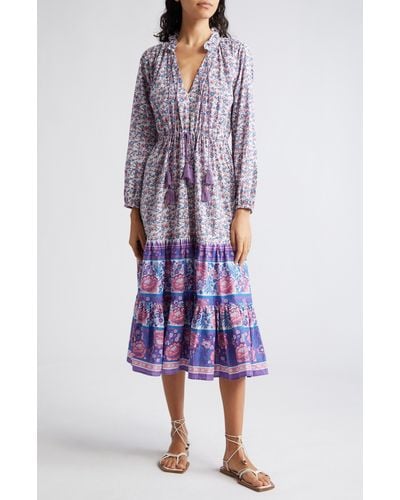 MILLE Astrid Floral Long Sleeve Cotton Dress - Purple