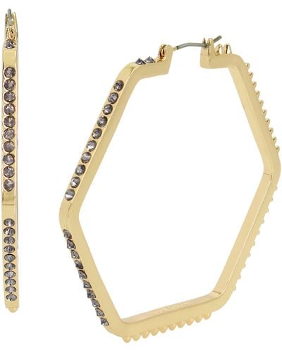 AllSaints Crystal Stud Hexagon Hoop Earrings - Metallic