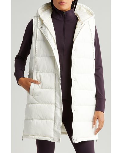 Zella Long Hooded Puffer Vest - Natural
