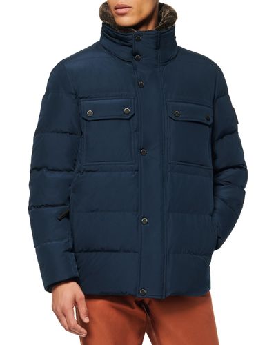 Marc New York Godwin Water Resistant Puffer Coat With Faux Fur Collar - Blue