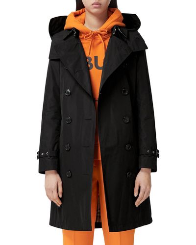Burberry Kensington Taffeta Trench Coat With Detachable Hood - Black