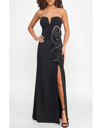 Speechless Rhinestone Rosette Strapless Gown - Black