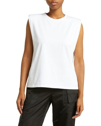 Alo Yoga Headliner Shoulder Pad Sleeveless T-shirt - White