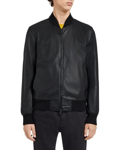 Zegna Lambskin Nappa Leather Zip Jacket - Black