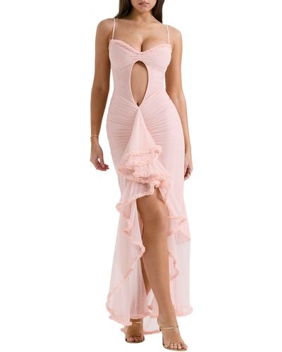 House Of Cb Gabriella Keyhole & Ruffle Mesh Body-con Gown - Pink