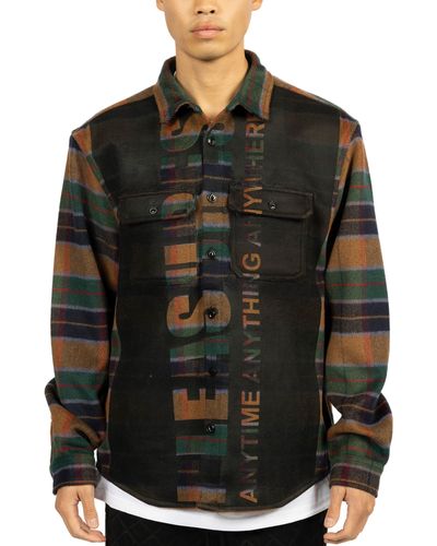 Pleasures Anytime Stripe Wool Blend Flannel Button-up Work Shirt - Black