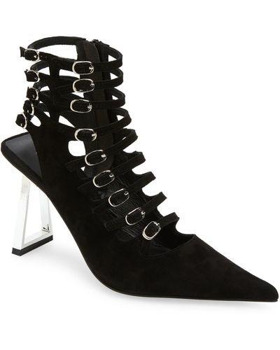 Jeffrey Campbell Cage Buckle Strap Pointed Toe Bootie - Black