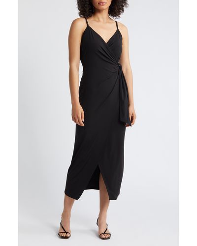 Sam Edelman Jersey Faux Wrap Midi Dress - Black