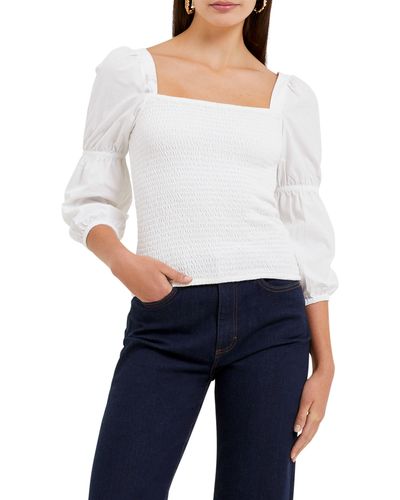 French Connection Rosanna Smocked Puff Sleeve Top - White