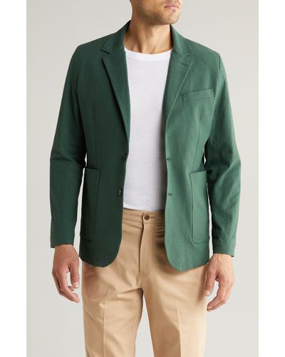 Percival Tailored Stretch Cotton Seersucker Sport Coat - Green