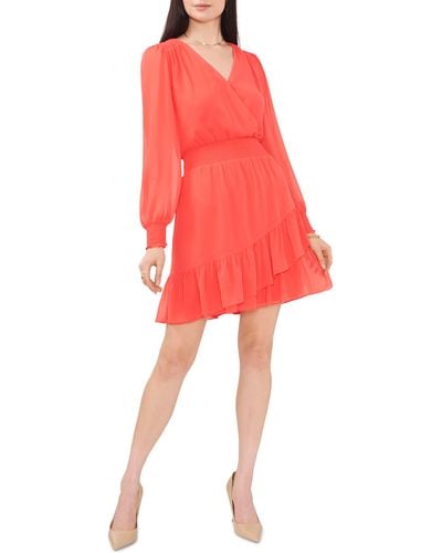 Vince Camuto Wrap Front Long Sleeve Dress - Red