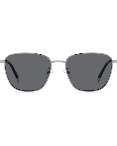 Polaroid 56mm Polarized Rectangular Sunglasses - Gray