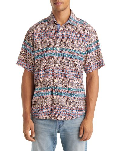 Tommy Bahama Bodega Dunes Tiles Short Sleeve Silk Button-up Shirt - Multicolor