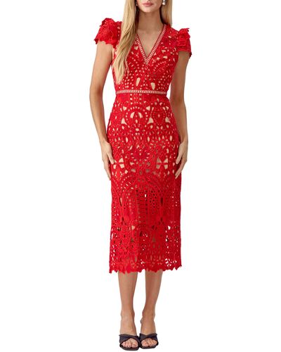 Adelyn Rae Lace Midi Dress - Red