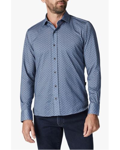 34 Heritage Leaf Pattern Jersey Button-up Shirt - Blue