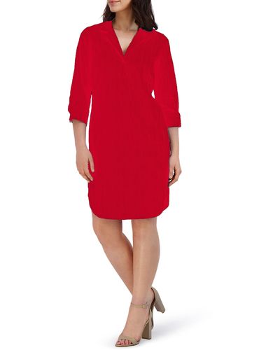 Foxcroft Sloane Crinkle Popover Shirtdress - Red