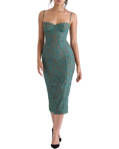 House Of Cb Joelle Lace Underwire Midi Cocktail Dress - Green