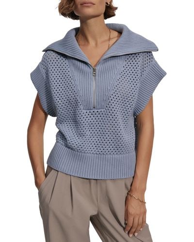 Varley Mila Open Stitch Half Zip Sleeveless Sweater - Blue