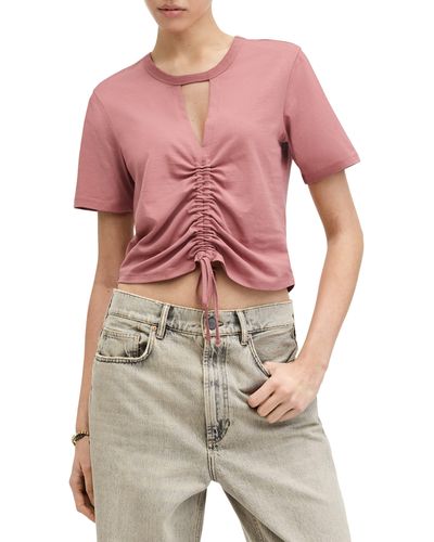 AllSaints Gigi Cutout Ruched Front Cotton T-shirt - Pink