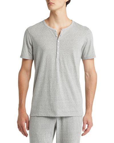 Daniel Buchler Heathered Recycled Cotton Blend Henley Pajama T-shirt - Gray