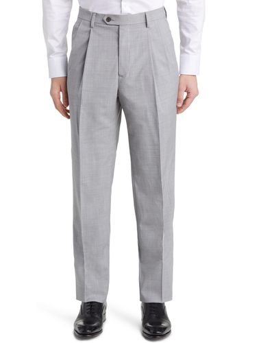 Berle Pleated Tropical Weight Wool Dress Pants - Gray