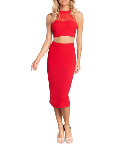 Dress the Population Elliana Crop Top & Pencil Skirt - Red
