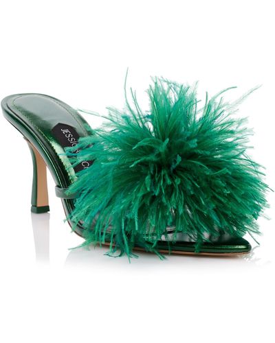 Jessica Rich Malina Feather Pointed Toe Slide Sandal - Green