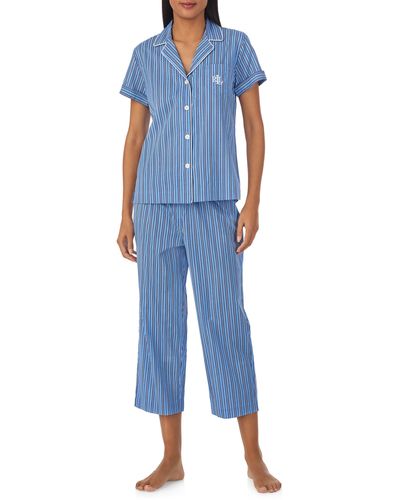 Lauren by Ralph Lauren Knit Crop Cotton Blend Pajamas - Blue