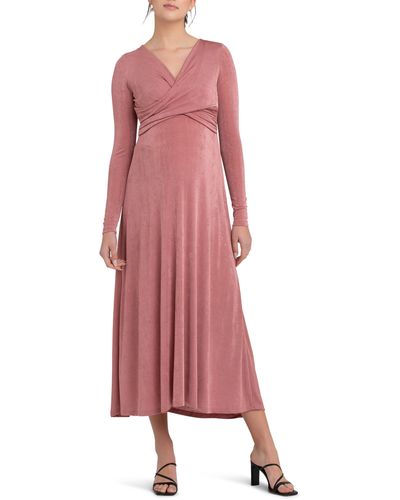 Ripe Maternity Portia Twist Front Long Sleeve Maternity/nursing Dress - Pink