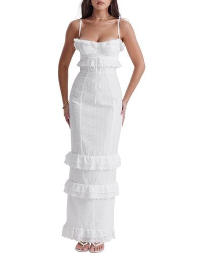 House Of Cb Eve Ruffle Broderie Anglaise Maxi Dress - White