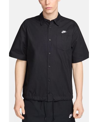 Nike Club Venice Short Sleeve Drawstring Hem Cotton Button-up Shirt - Black