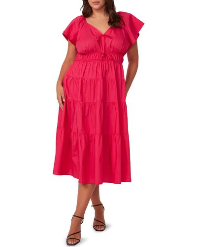 Estelle Ana Cotton Midi Dress - Red
