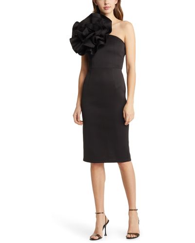 NIKKI LUND Marlena Rosette One-shoulder Dress - Black