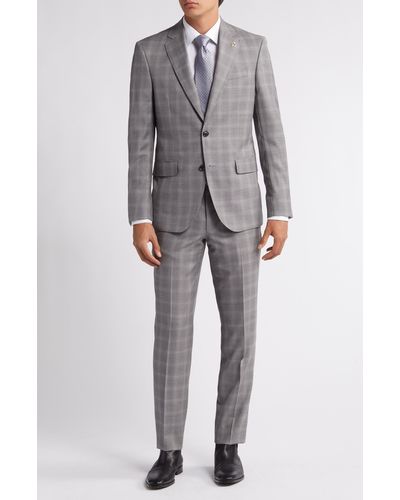 Ted Baker Jay Slim Fit Plaid Wool Suit - Gray