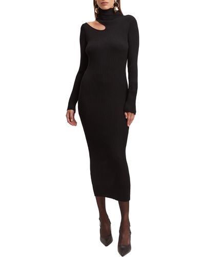 Bardot Ainsley Cutout Long Sleeve Turtleneck Rib Sweater Dress - Black
