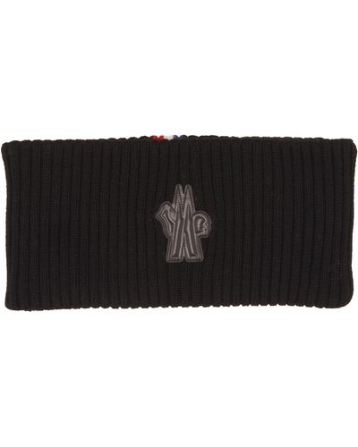 3 MONCLER GRENOBLE Logo Embroidered Virgin Wool Rib Headband - Black