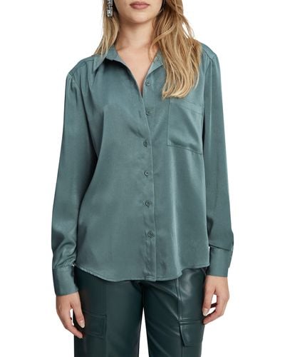 Bardot Classic Collar Satin Shirt - Green