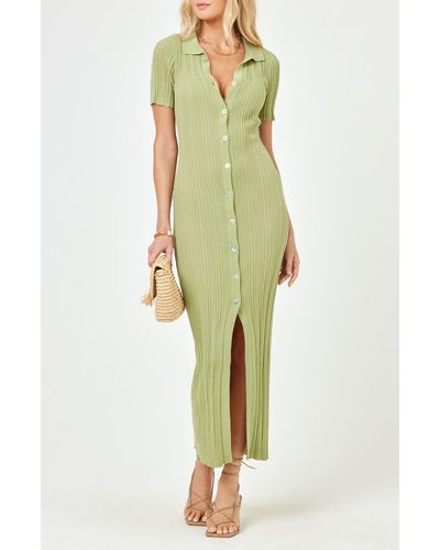L*Space Undertow Rib Button-up Cover-up Dress - Green