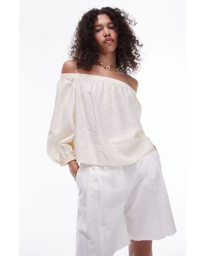 TOPSHOP Off The Shoulder Balloon Sleeve Top - White