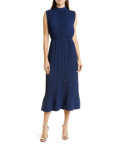 MILLY Milina Micropleat Sleeveless Dress - Blue