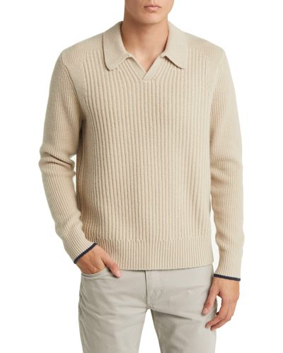 Ted Baker Ademy Ribbed Wool Polo Sweater - Natural