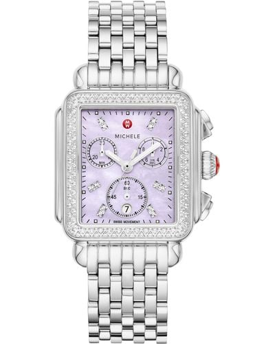 Michele Deco Diamond Chronograph Bracelet Watch - Gray