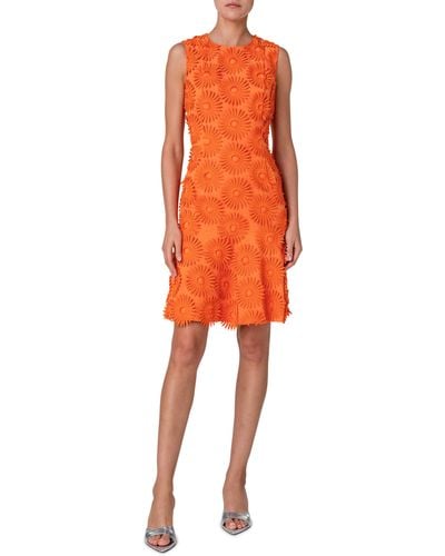 Akris Punto Hello Sunshine Embroidered Floral Appliqué Cotton Sheath Dress - Orange